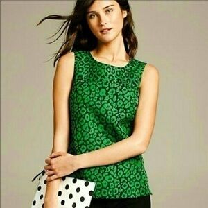 NWOT Banana Republic jacquard leopard print emerald green & black tank top Sz 6